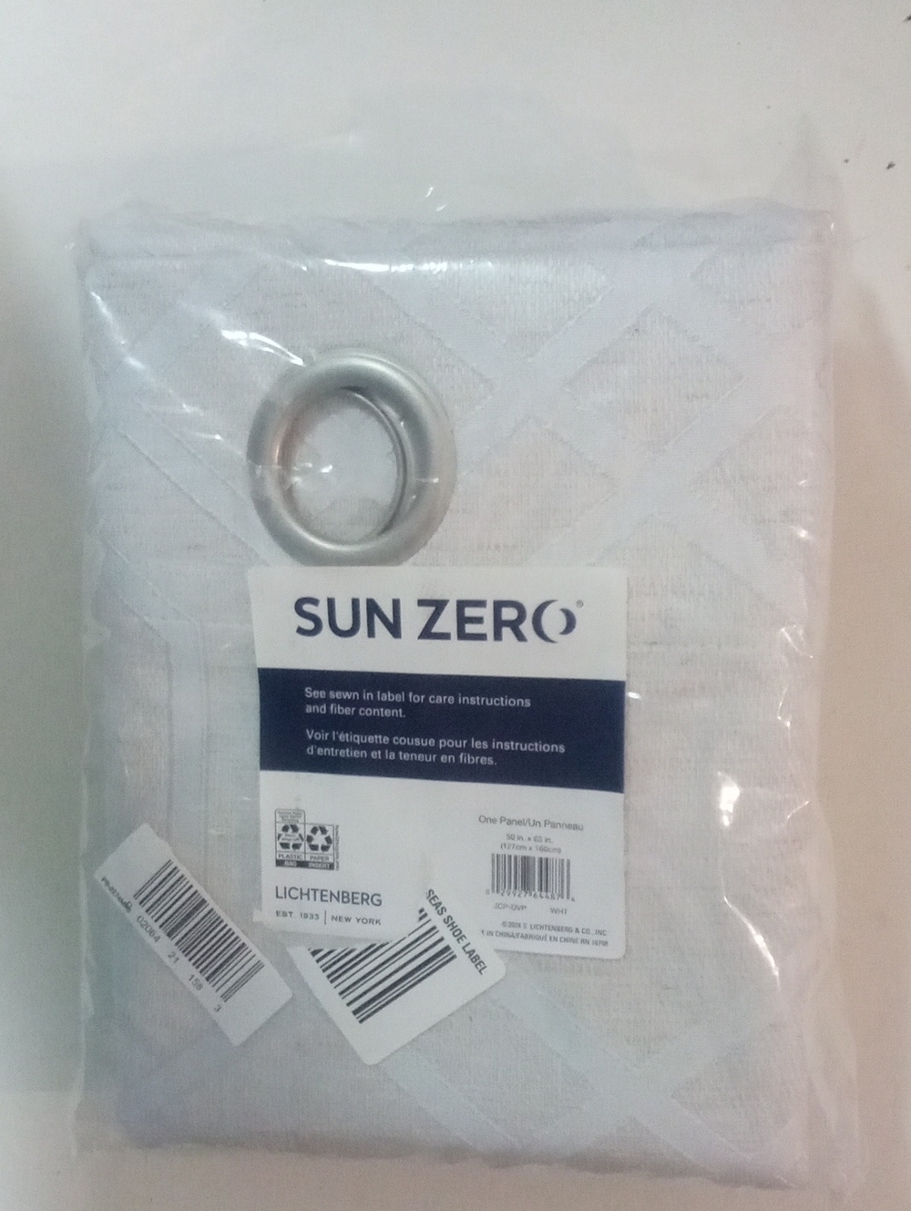 Sun Zero White Textured Grommet Curtain Panel 63" NWT $65